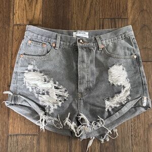 One Teaspoon Distressed Gray High-Rise Denim Shorts